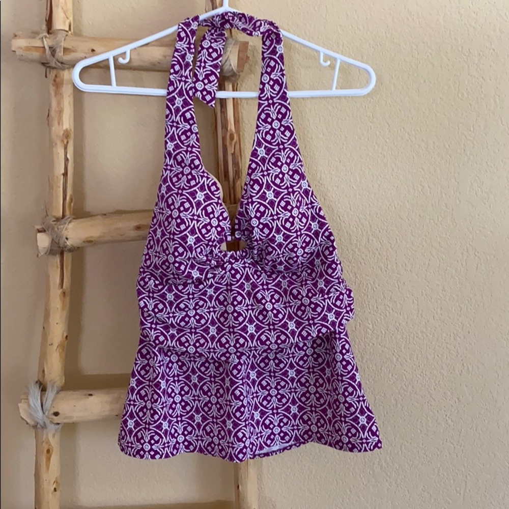 Lands End Fuscia and White Tankini